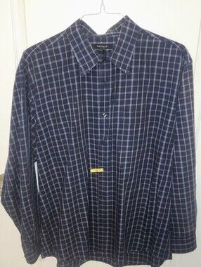Van Heusen Dark Blue Windowpane Plaid Dress Shirt